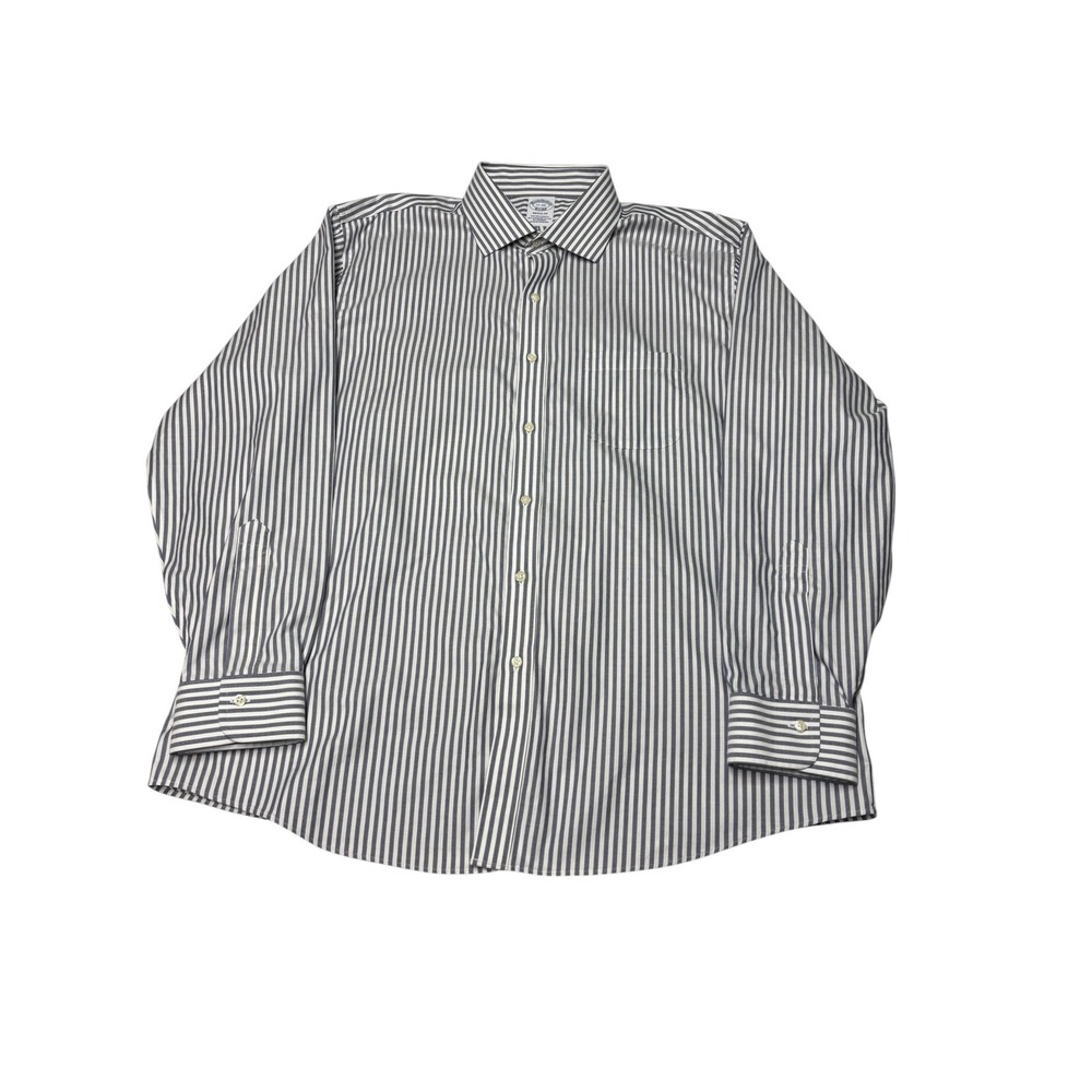 Brooks Brothers Mens 17-35 Regular Fit Non-Iron Striped Supima Cotton Shirt Blue